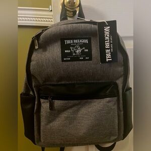 NWT GREY AND VINYL AND PEBBLED LEATHER TRUE RELIGION BACKPACK